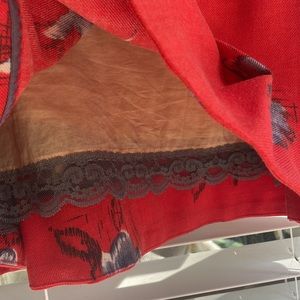 Odille red-orange floral a-line skirt with blouse